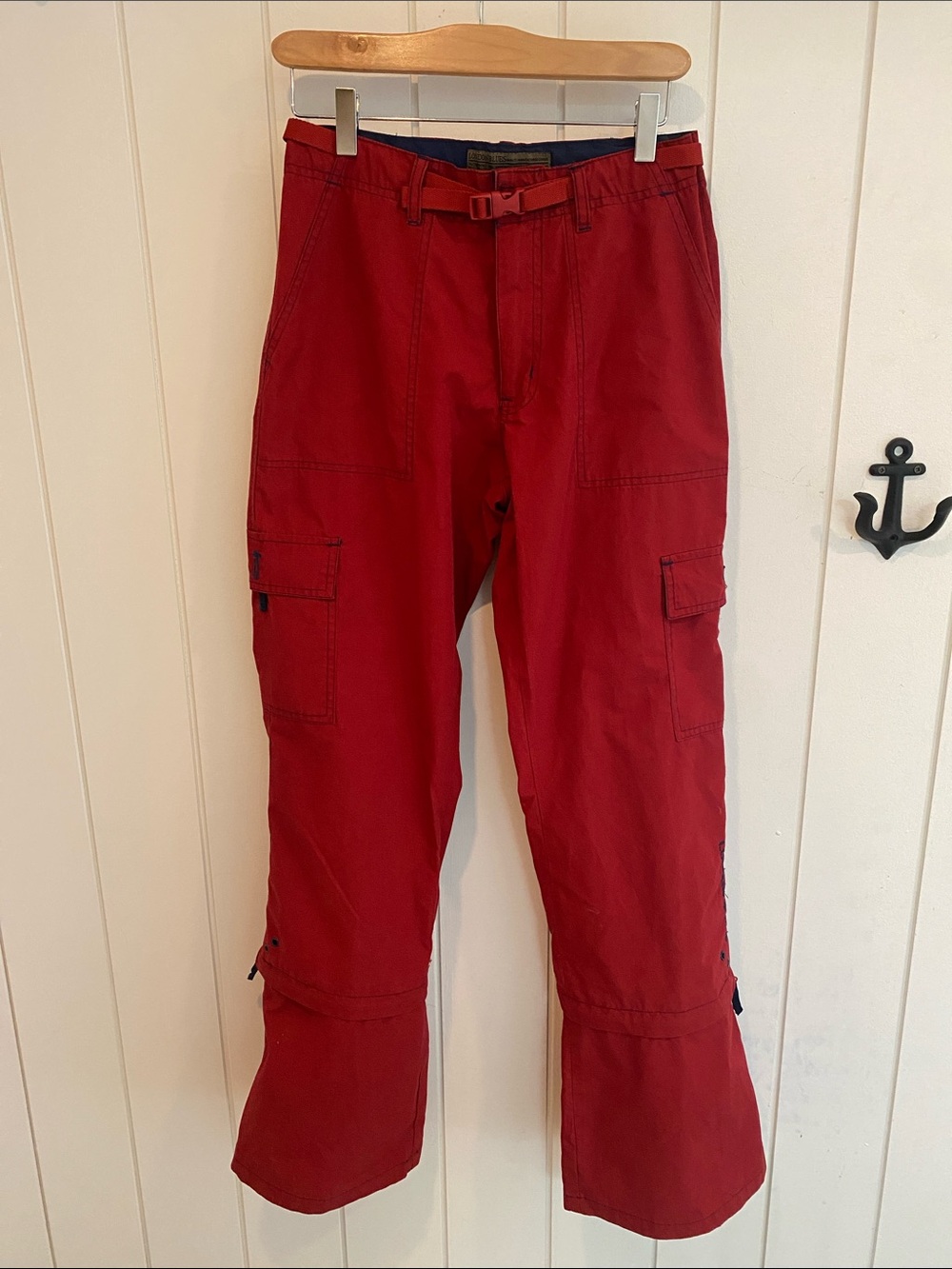 Women's Red Cargo Track Pants with Adjustable Waist